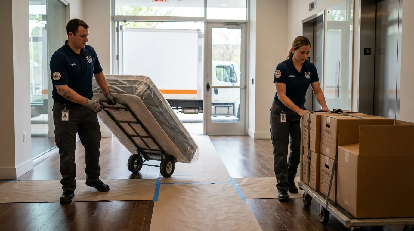 Professional apartment movers loading elevator in Branson, MO