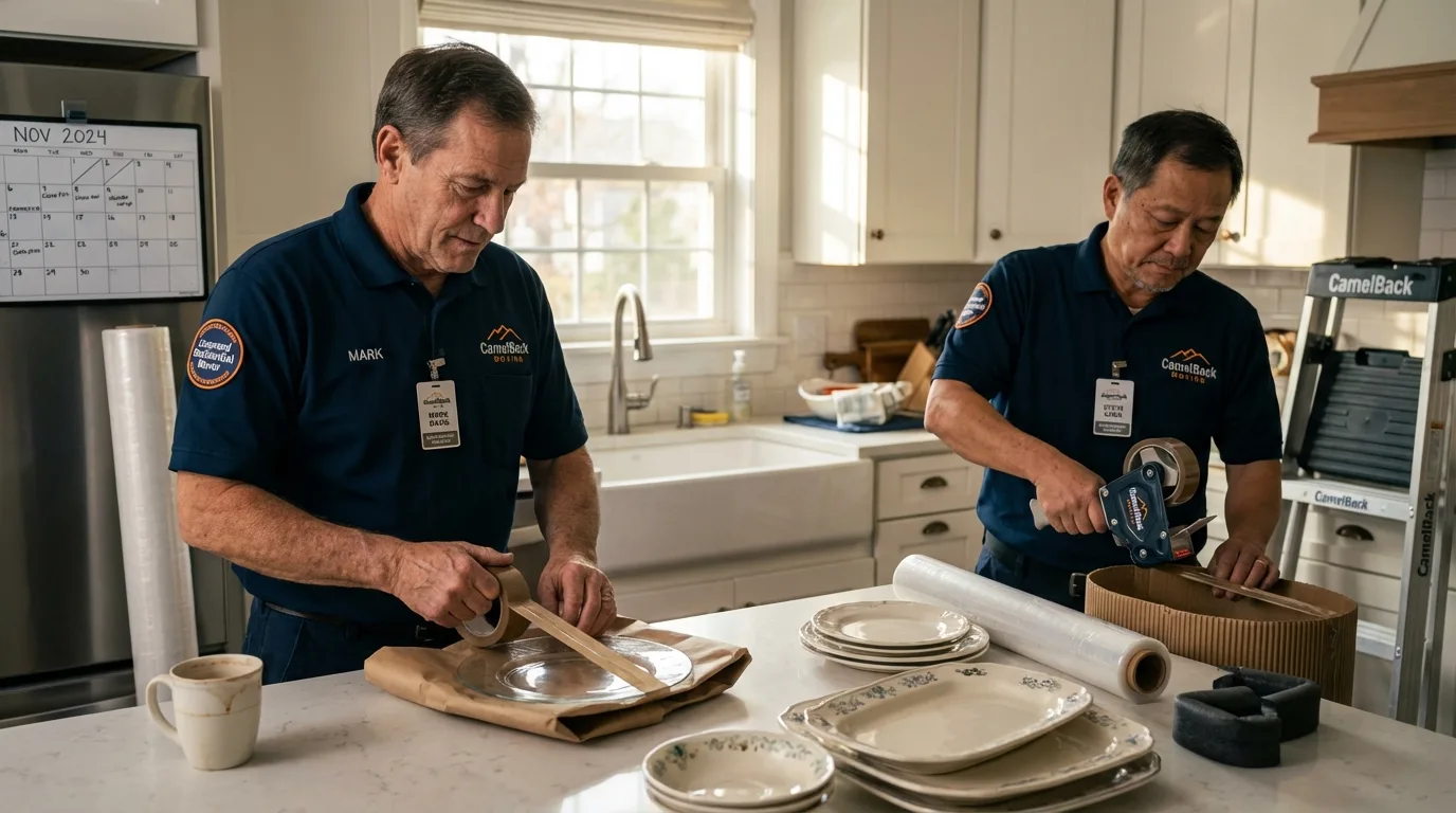 Professional crew packing kitchen dishware in Branson, MO